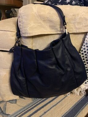 FURLA Navy Blue Leather Shoulder Hobo Bag EUC